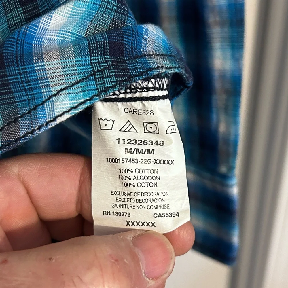 Wrangler Rock 47 | Blue Plaid Men's Shirt | Size Medium - Picture 5 of 6